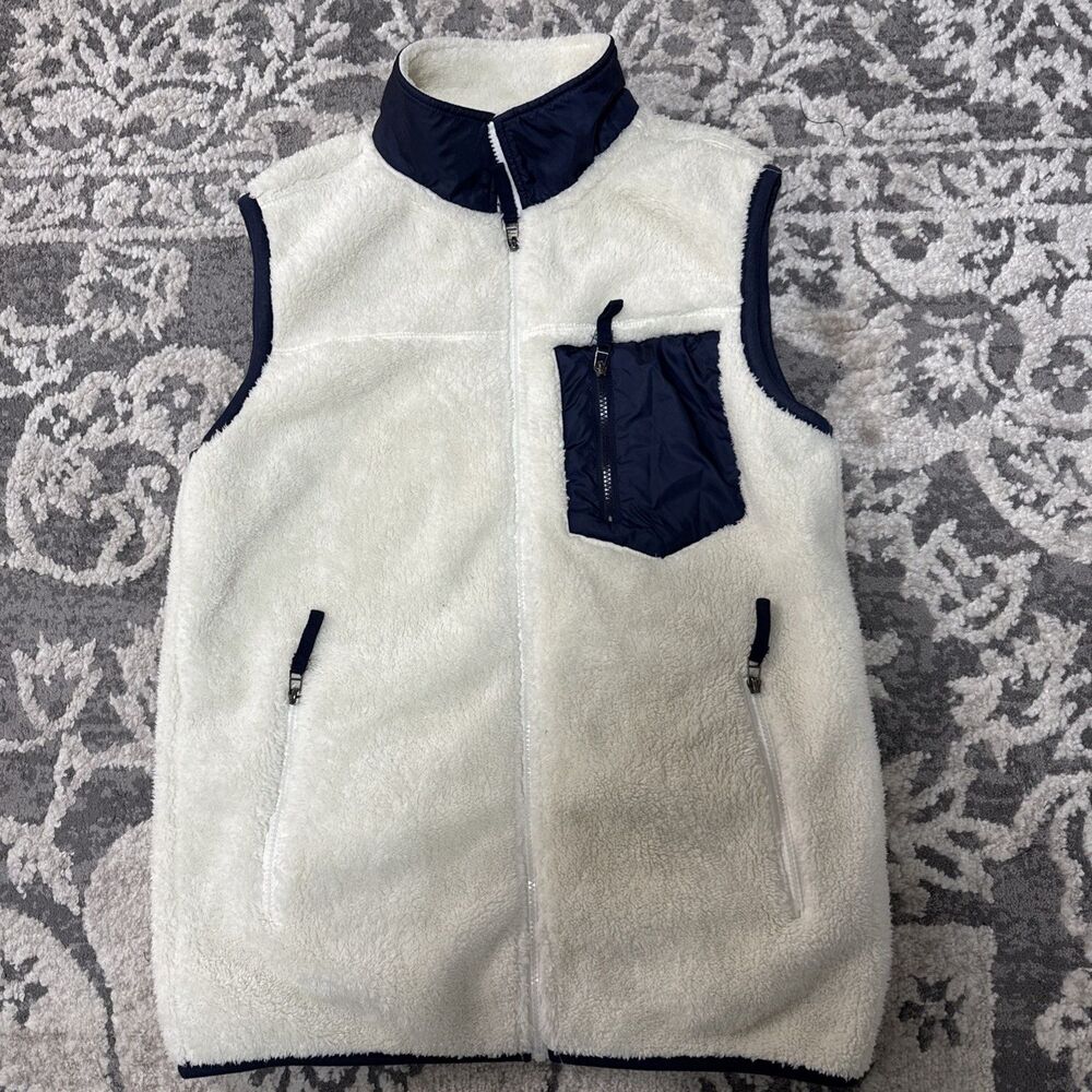 Alexander Julian  Fleece Vest Size L Ivory/N. Blue  men OpenZipper Front Pockets